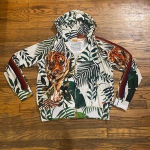 Velvet tiger print hoodie in white
